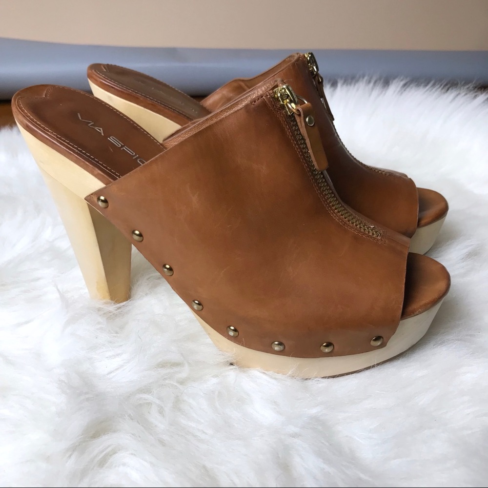 Via Spiga (N) Leather Mules Heels Sandals - Picture 5 of 6